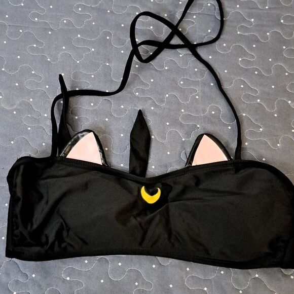 Hot Topic Sailor Moon black bikini cat ears swim top size small - Picture 1 of 4